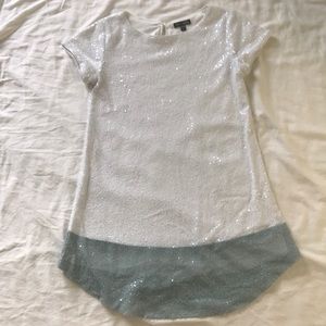 blue and white sequin dress